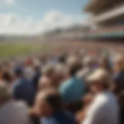 A view of the grandstand filled with enthusiastic spectators at the Preakness Stakes.