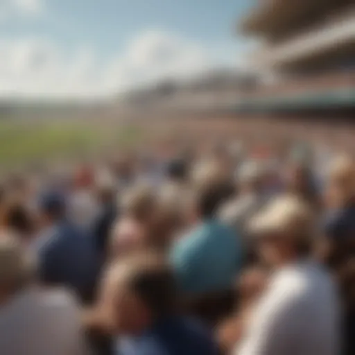 A view of the grandstand filled with enthusiastic spectators at the Preakness Stakes.