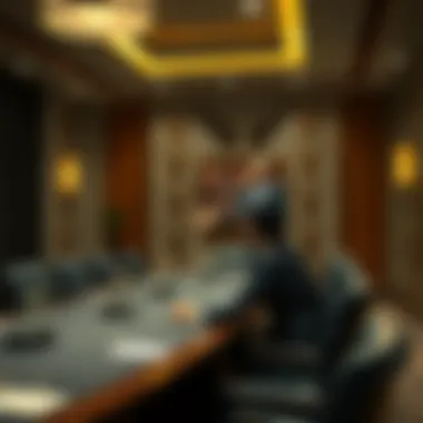 Business traveler utilizing a hotel conference room