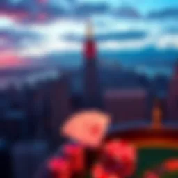 Scenic view of New York skyline with betting motifs