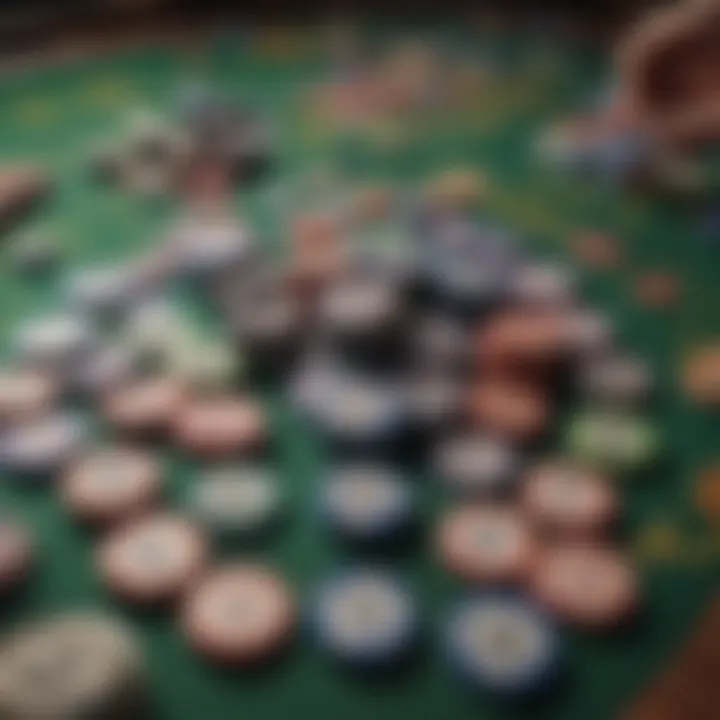 A variety of Brybelly poker chips arranged on a gaming table