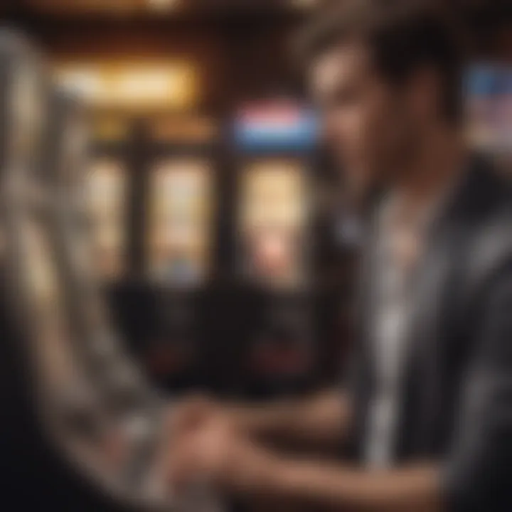 Close-up of a player interacting with a slot machine