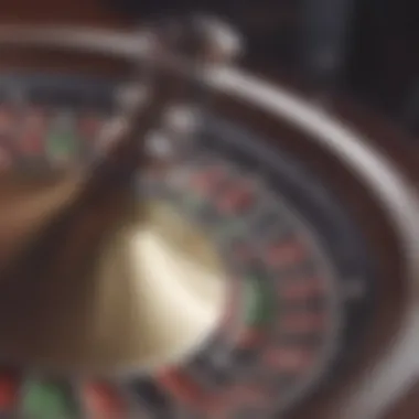 A close-up view of a roulette wheel spinning