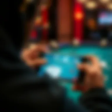 User Engagement in Mobile Blackjack Gaming An iPhone user enjoying a blackjack game, showcasing user engagement.