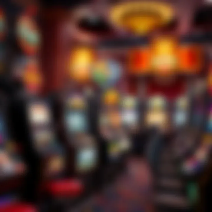An array of slot machines with colorful designs and themes.