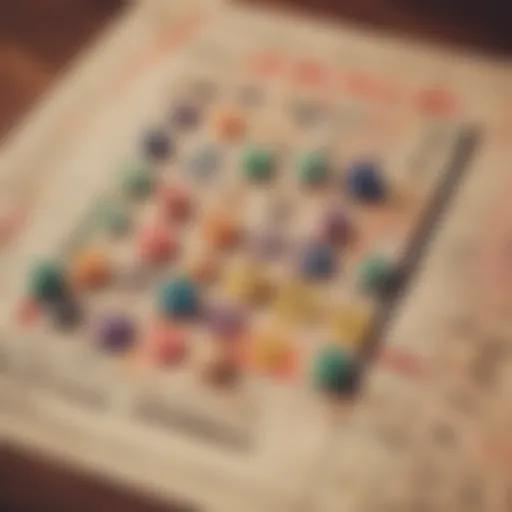 A vintage bingo card with colorful markers