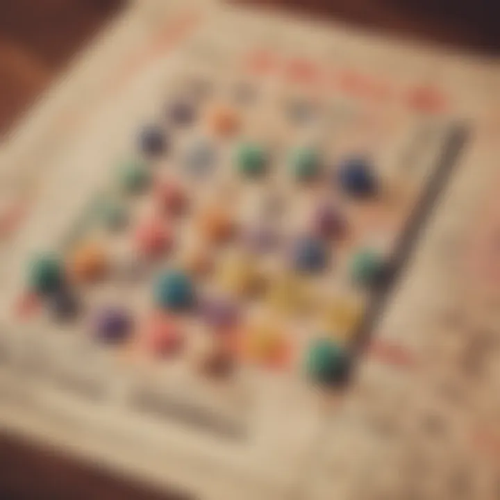 A vintage bingo card with colorful markers