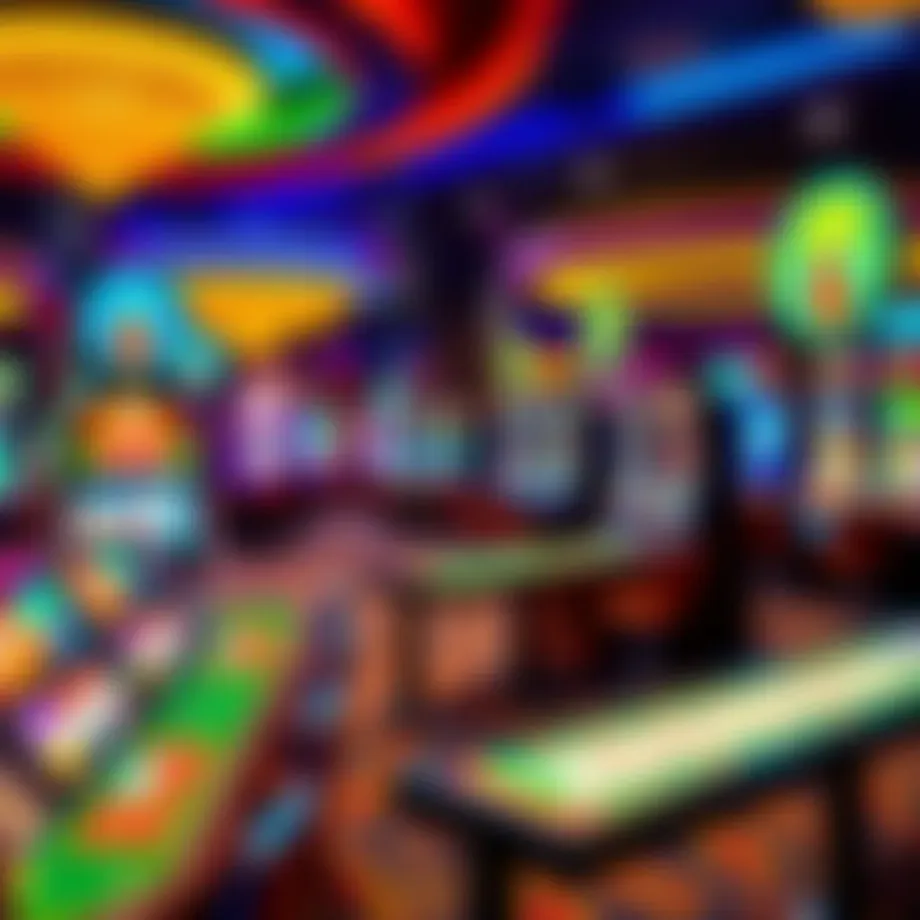 A vibrant casino floor showcasing various gaming tables and slot machines