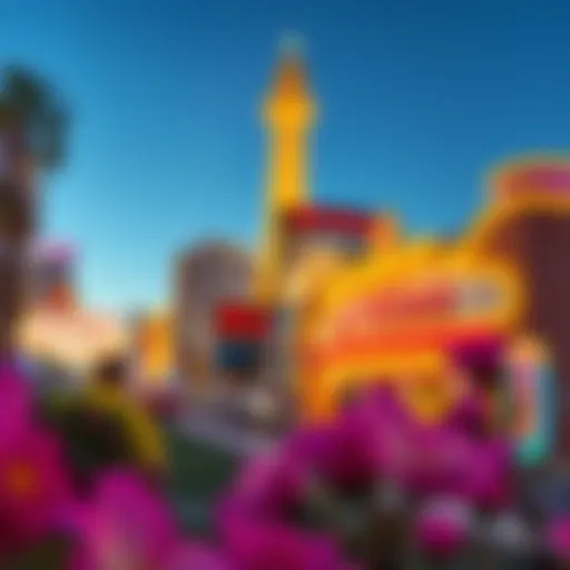 Springtime view of the Las Vegas Strip with blooming flowers