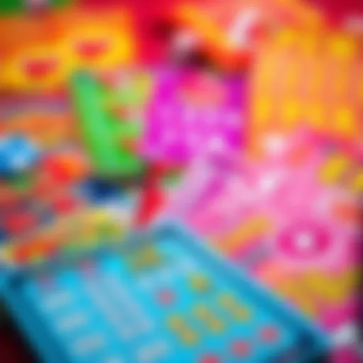 Colorful Scratchers Colorful array of lottery scratchers laid out on a vibrant background