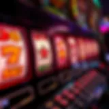 Close-up view of a slot machine interface displaying various symbols and pay lines