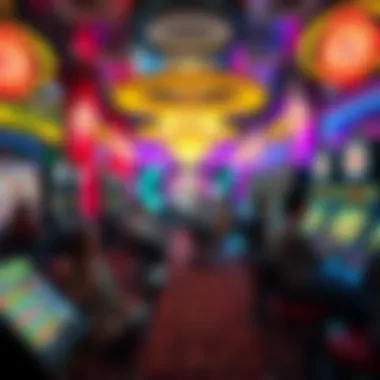 A vibrant digital bingo hall with players engaged in various games