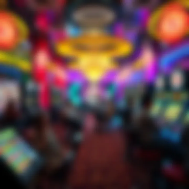 A vibrant digital bingo hall with players engaged in various games