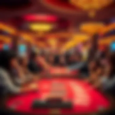 Dynamic Casino Gambling Scene Gambling tables filled with enthusiastic players at a vibrant casino