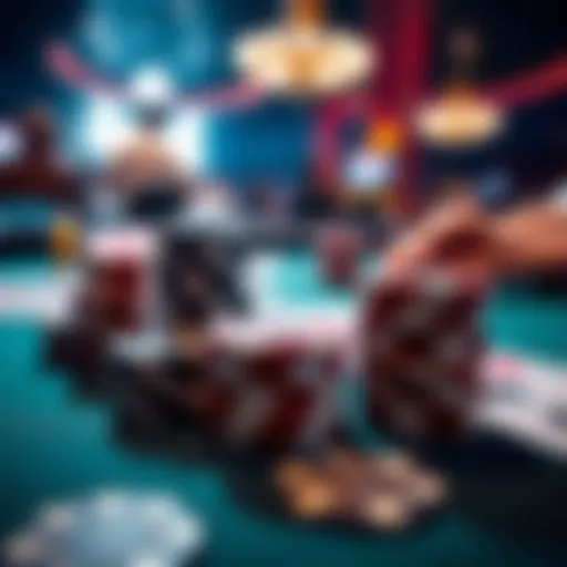 Chips and cards on a poker table during a tournament