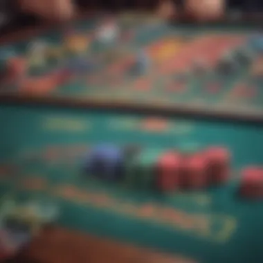 Close-up of casino gaming table with colorful chips