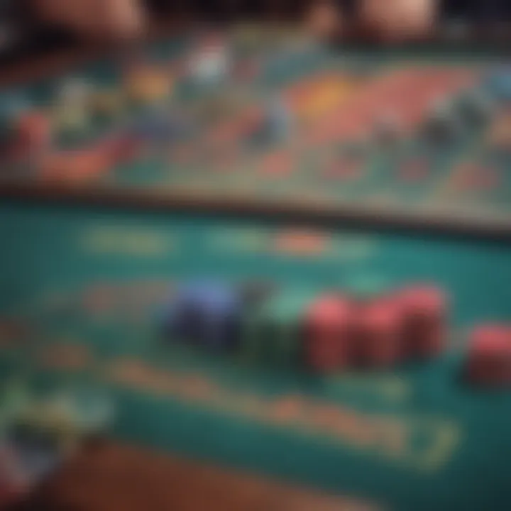 Close-up of casino gaming table with colorful chips