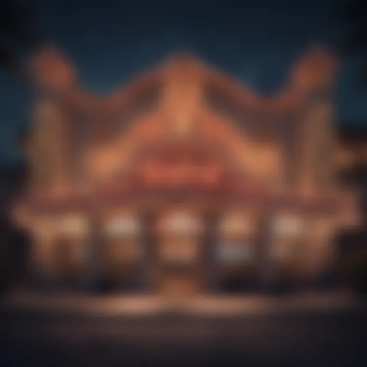 An exterior shot of a renowned Long Island casino with bright neon lights and a welcoming entrance