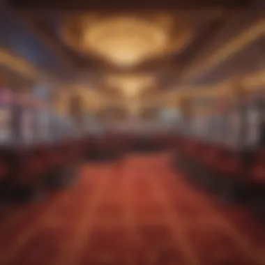 Vibrant Casino Atmosphere A panoramic view of a bustling casino floor showcasing gaming tables and slot machines