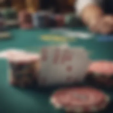 A close-up of poker chips and cards laid out on a gaming table, representing the thrill of gambling