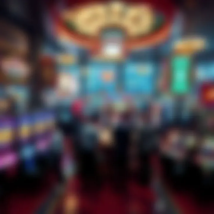 Bustling Casino Floor Aerial view of a bustling casino floor filled with gamers