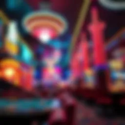 A vibrant neon-lit casino floor at night