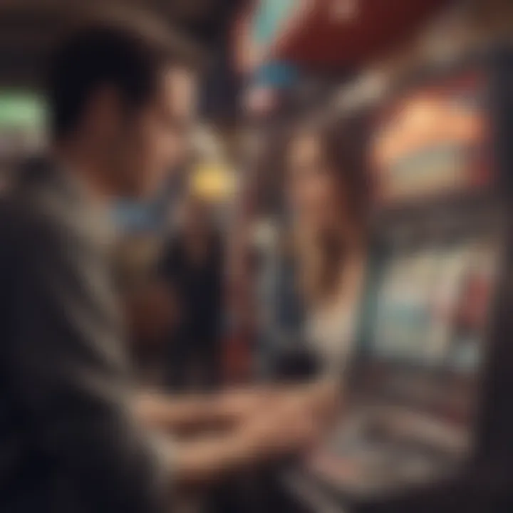 A customer interacting with a slot machine in a gas station