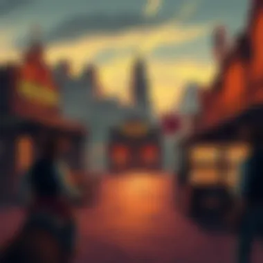 Wild West Scenery with Cowboys Illustration of Wild West scenery featuring cowboys and saloons