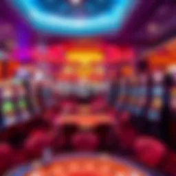 A vibrant casino floor filled with gaming tables and slot machines