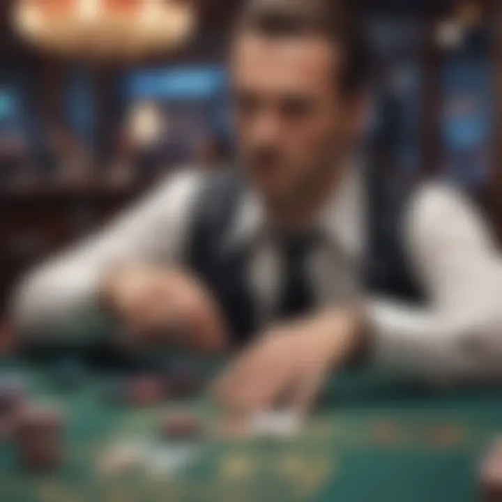 Gambler focused on a blackjack table during gameplay