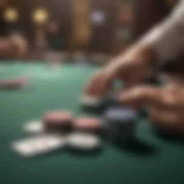 A strategic layout of poker chips and cards on a table