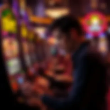Player Engaged in High-Stakes Slot Machine Game A player engaged in a high-stakes slot machine game