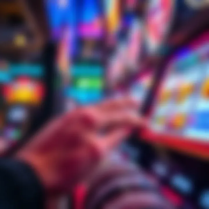 Close-up of a hand interacting with a modern slot machine interface