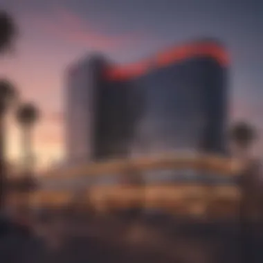 Exterior view of Palms Casino at sunset