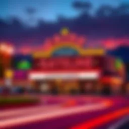 Vibrant exterior view of a stateline casino at dusk