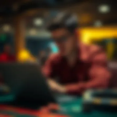 Analyzing Game Strategies for Success A strategic player analyzing game statistics on a laptop