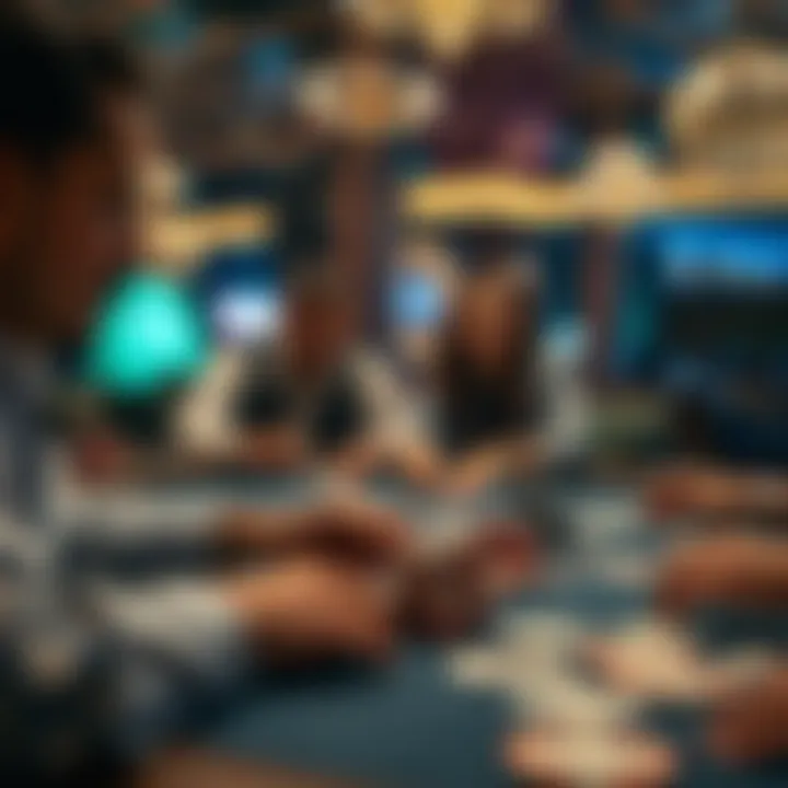 Engagement at the Gaming Table A strategic gaming table with players engaged in a card game