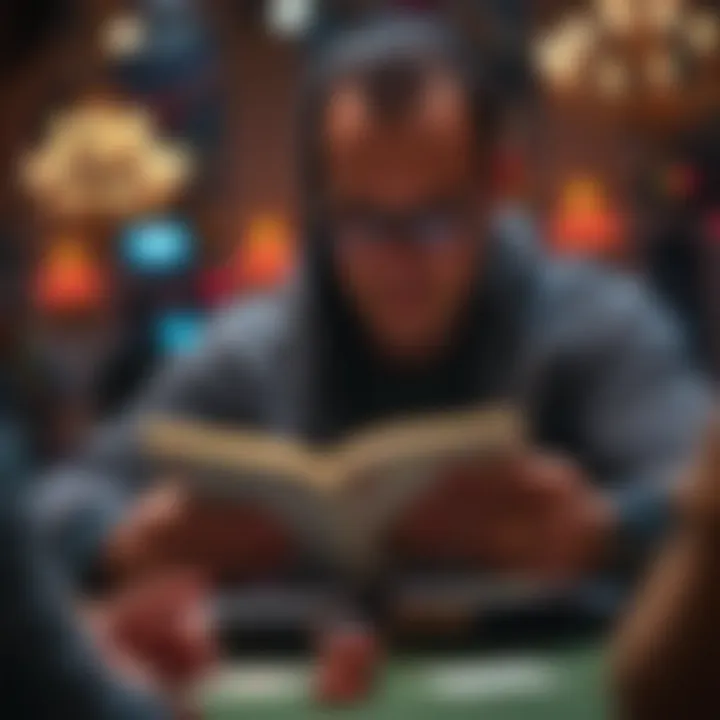 A focused player analyzing a poker strategy book