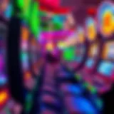 Vibrant display of slot machines with colorful lights