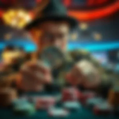 Collector Examining Casino Chips A dedicated collector examining casino chips with a magnifying glass