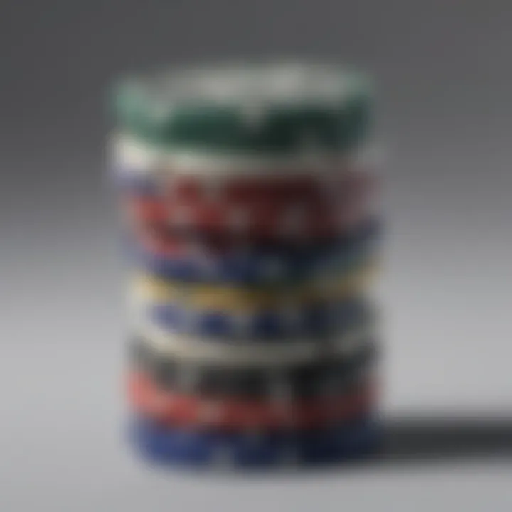 Poker chips arranged in a stack, illustrating their weight and texture