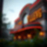 Exterior view of Valley Forge Casino Tavern showcasing its architecture and vibrant signage